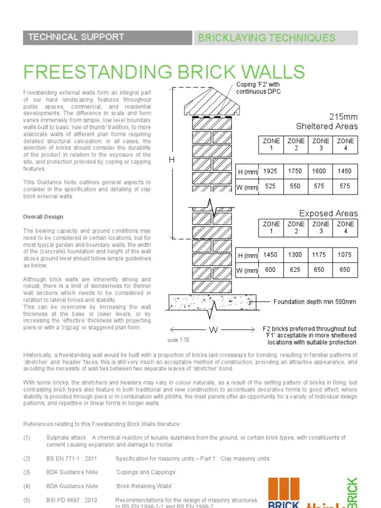 BDA Free Standing Walls Brick Masonry