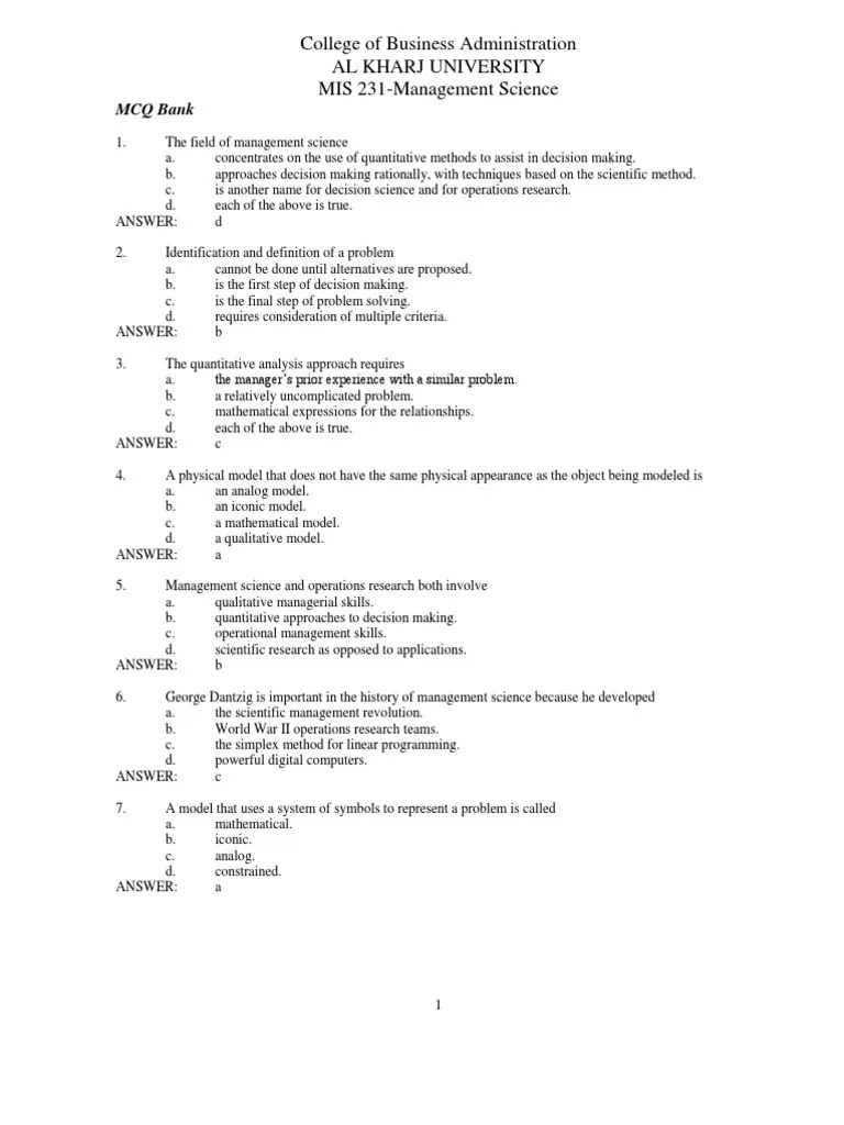 Question and Answers MCQS Systems Theory Business Process