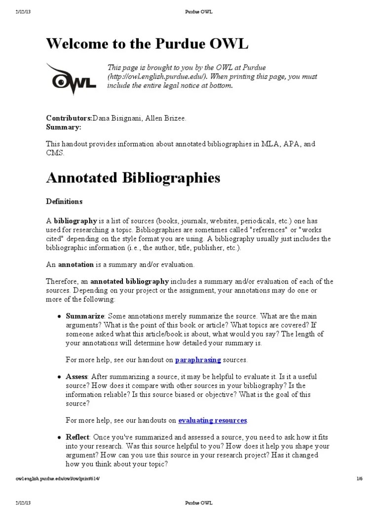 Purdue OWL Annotated Bibliography Science