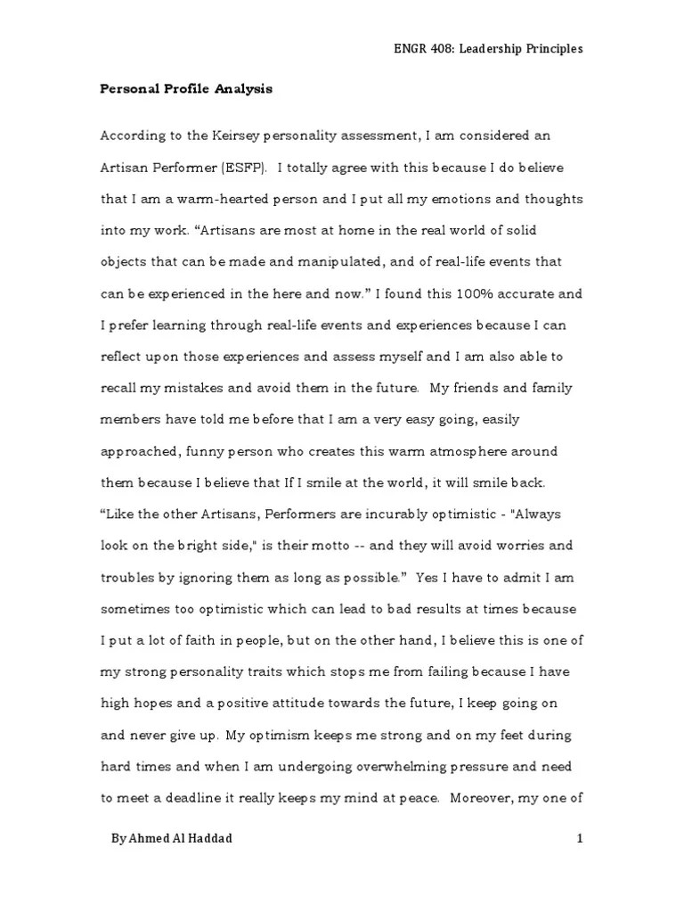 Personal Profile Analysis Personality Type Leadership