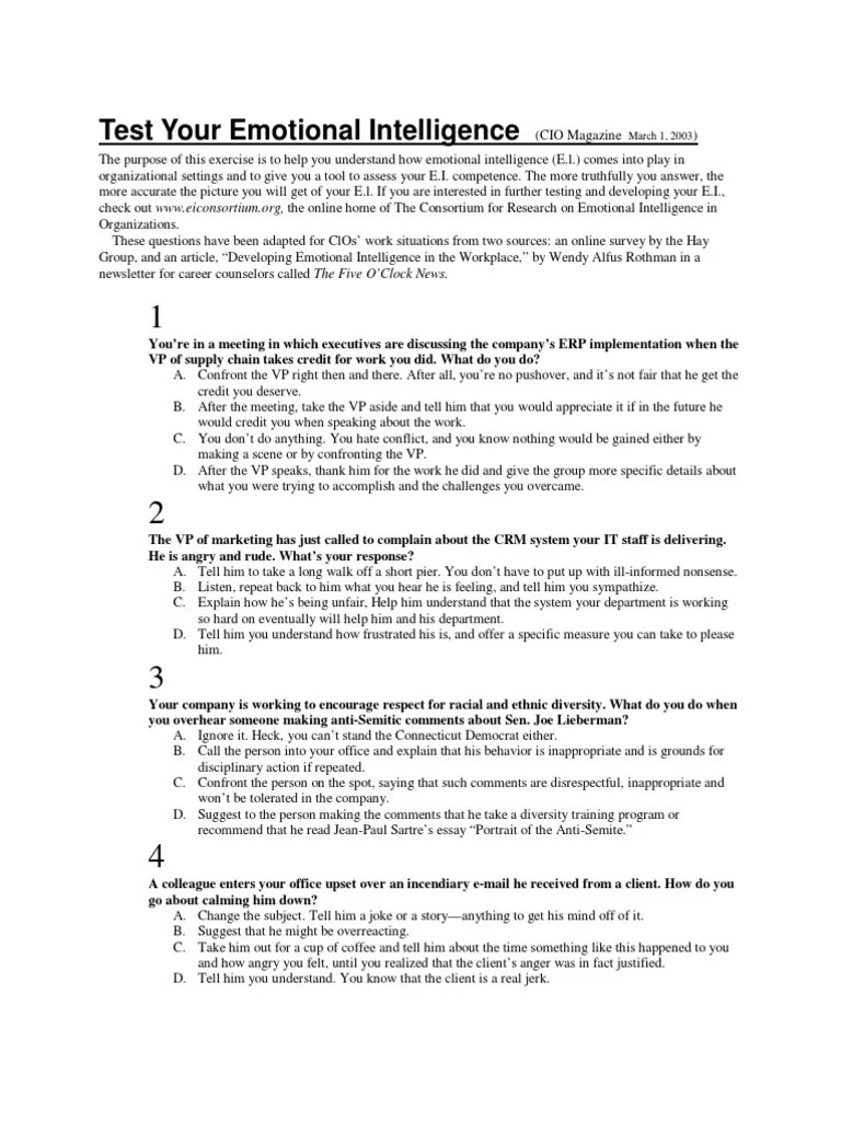 Emotional Intelligence Test | PDF | Emotional Intelligence | Brainstorming