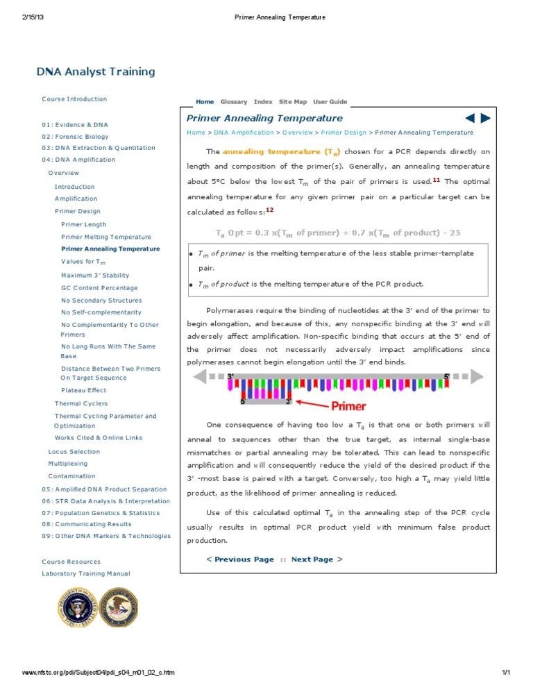 Primer Annealing Temperature Primer (Molecular Biology) Nucleic