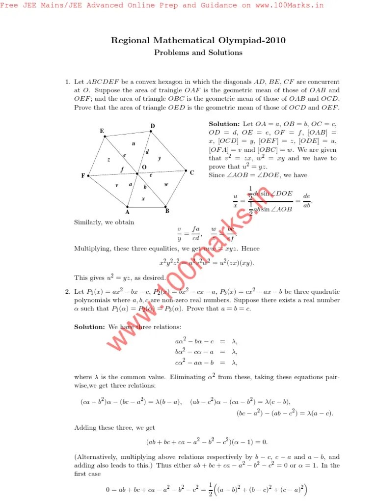Rmo2010 Previous Year Question Papers of Regional