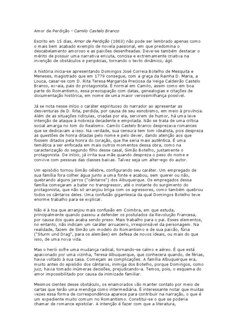 Amor de Perdição resumo 4 João da Cruz Amor