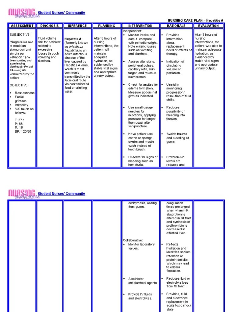 NURSING CARE PLAN Hepatitis A Hepatitis Bleeding