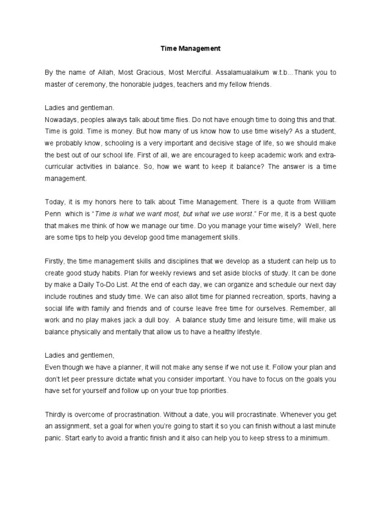 Speech on Time Management Procrastination Professional Skills