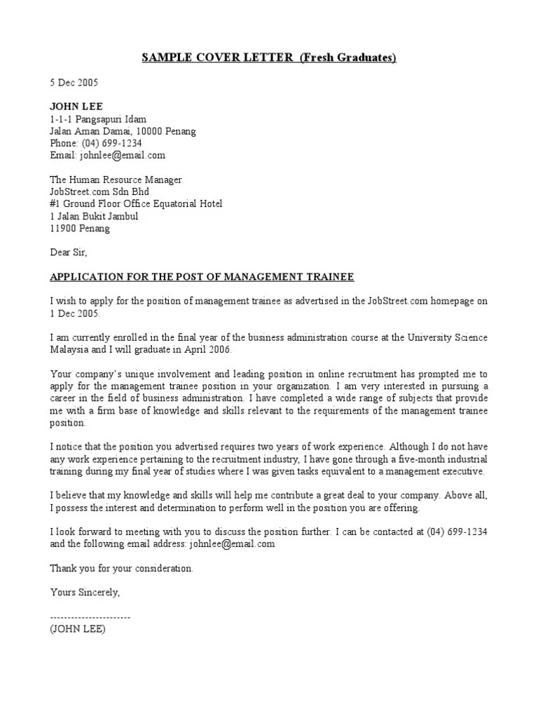 Sample Cover Letter (Fresh Grads) PDF