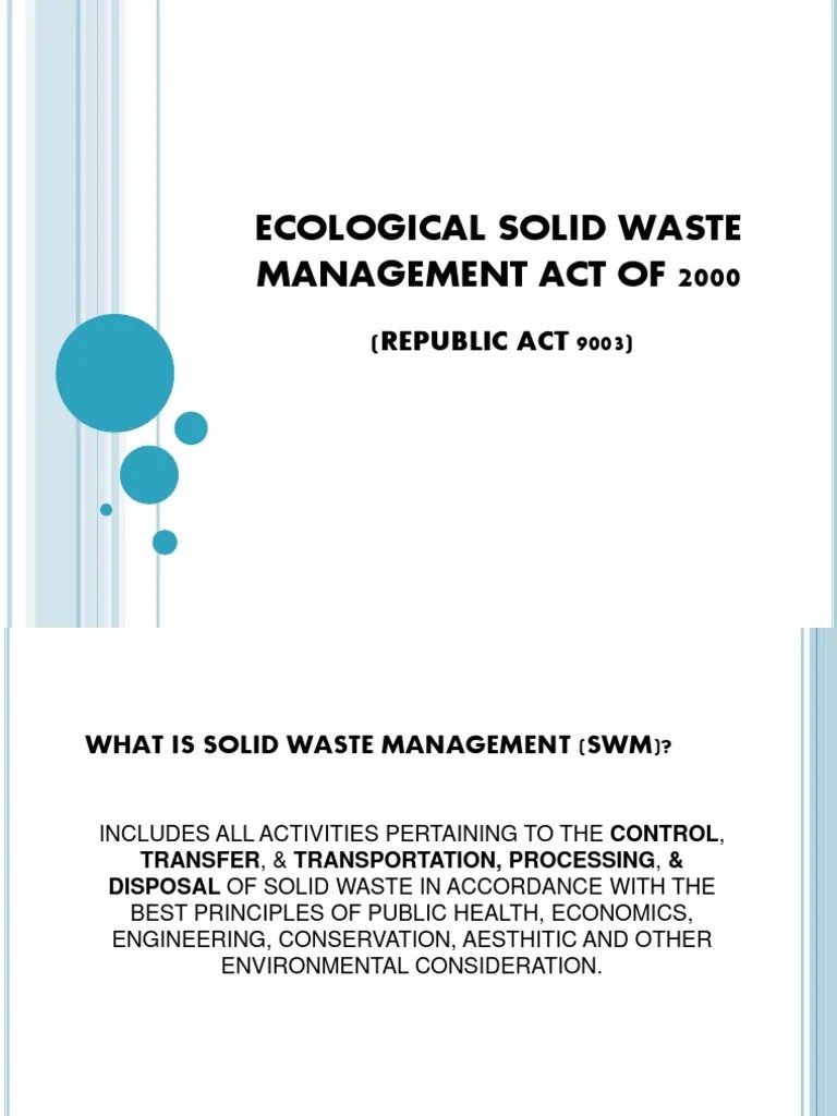 Solid Waste Management Act of 2000 RA 9003 PDF Waste Management