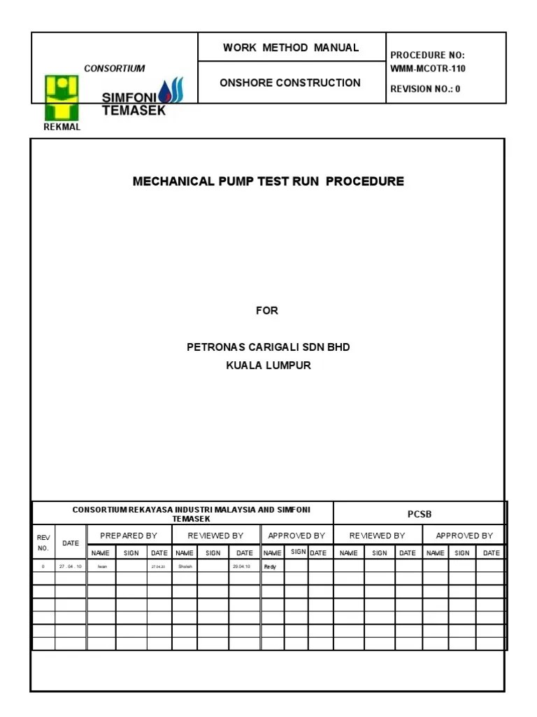 Mechanical Pump Test Run Procedure Manual Mechanical Pump Test Run Rev