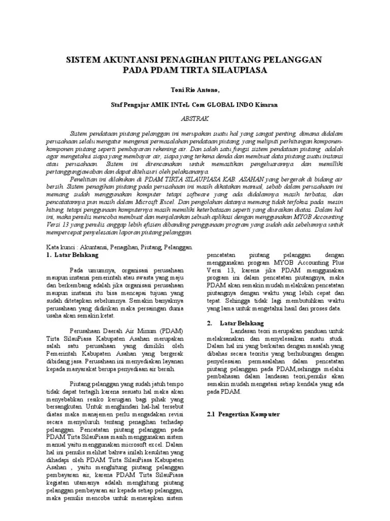 Sistem Akuntansi Penagihan Piutang Pelanggan Pada Pdam Tirta Silauplasa |  PDF