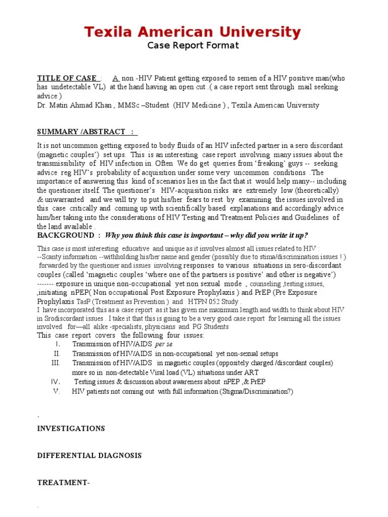 A Case Report Format Case Report Hiv/Aids