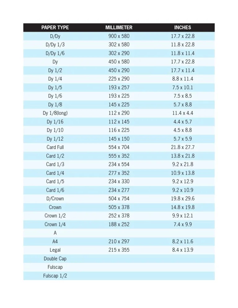 Offset Printer's Paper Sizes PDF Printer Paper