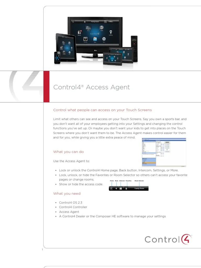 Control4® Access Agent Control What People Can Access On Your Touch