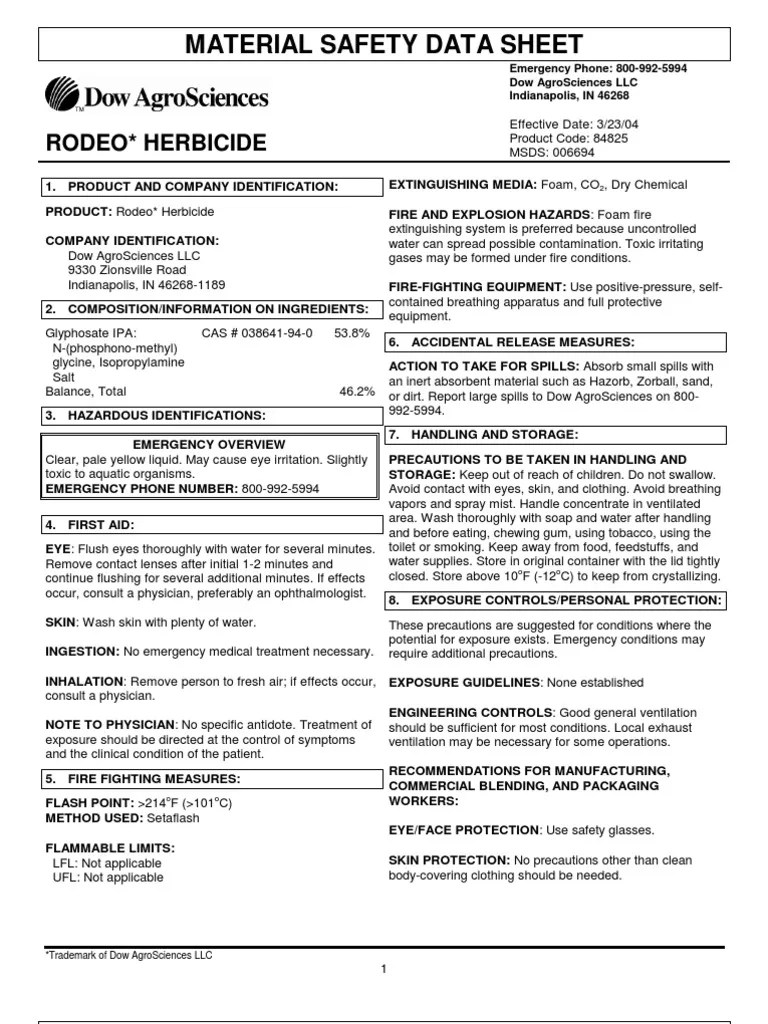 rodeo herbicide msds Superfund Toxicity