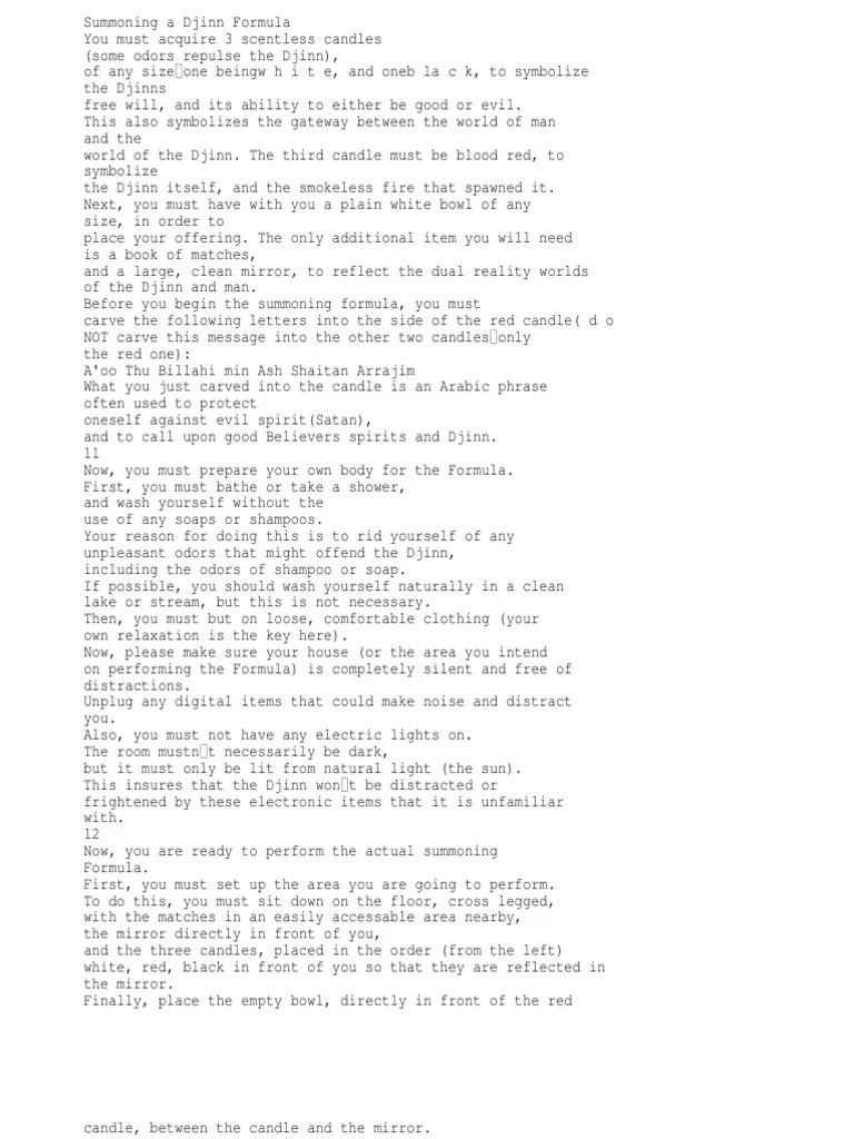 Summoning A Djinn Formula PDF Jinn Candle