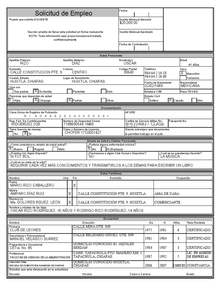 Solicitud de Empleo Oscar Lleno Business