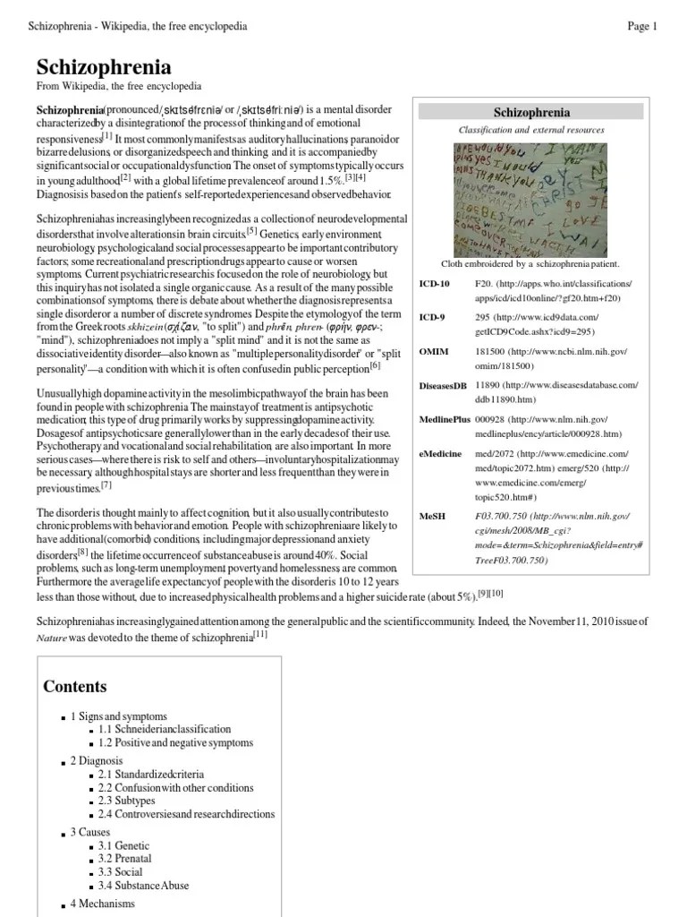 Schizophrenia Wikipedia, The Free Encyclopedia Schizophrenia