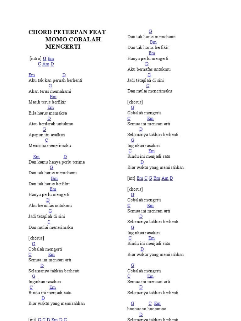 Lirik Lagu Dan Chord Gitar Peterpan Cobalah Mengerti