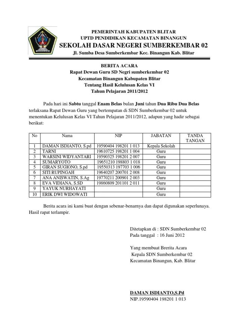 Berita Acara Rapat Dewan Guru | PDF