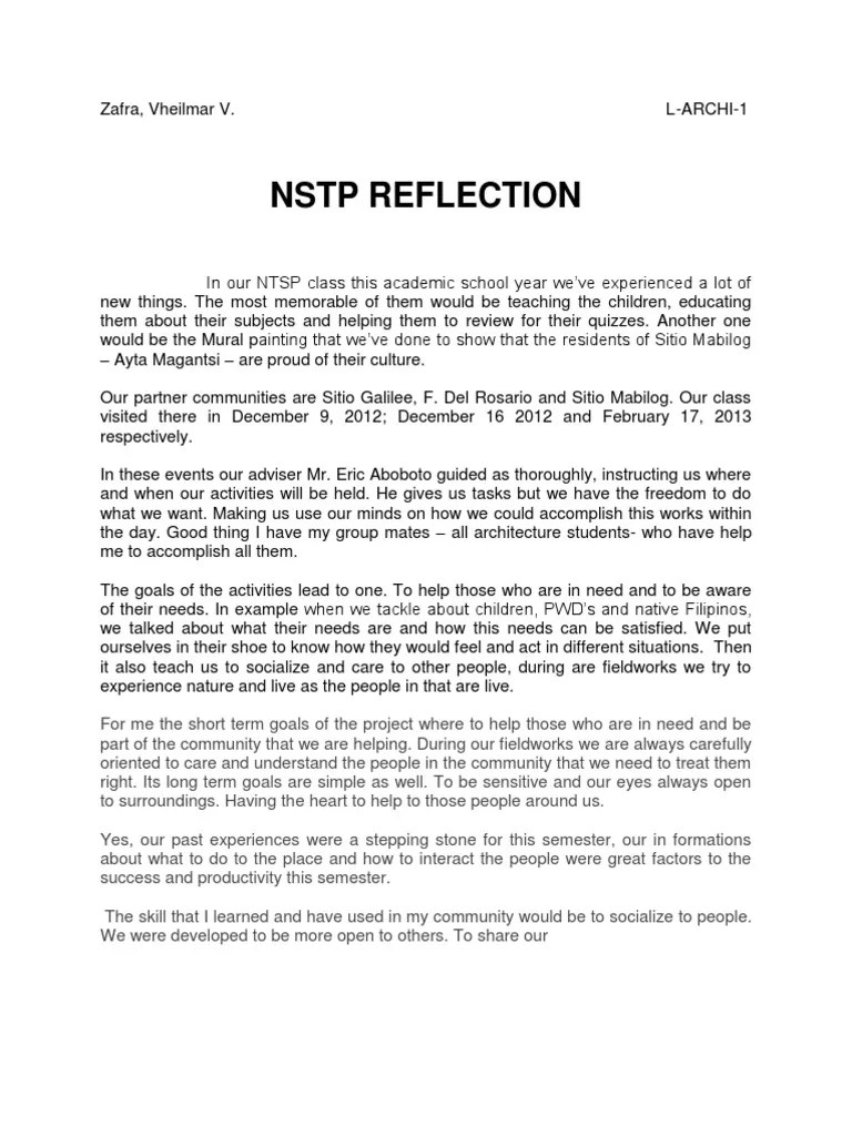 NSTP Reflection PDF Field Research Cognitive Science