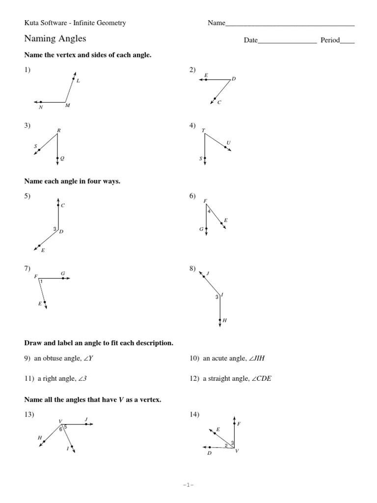 Naming Angles: Name The Vertex and Sides of Each Angle | Download Free