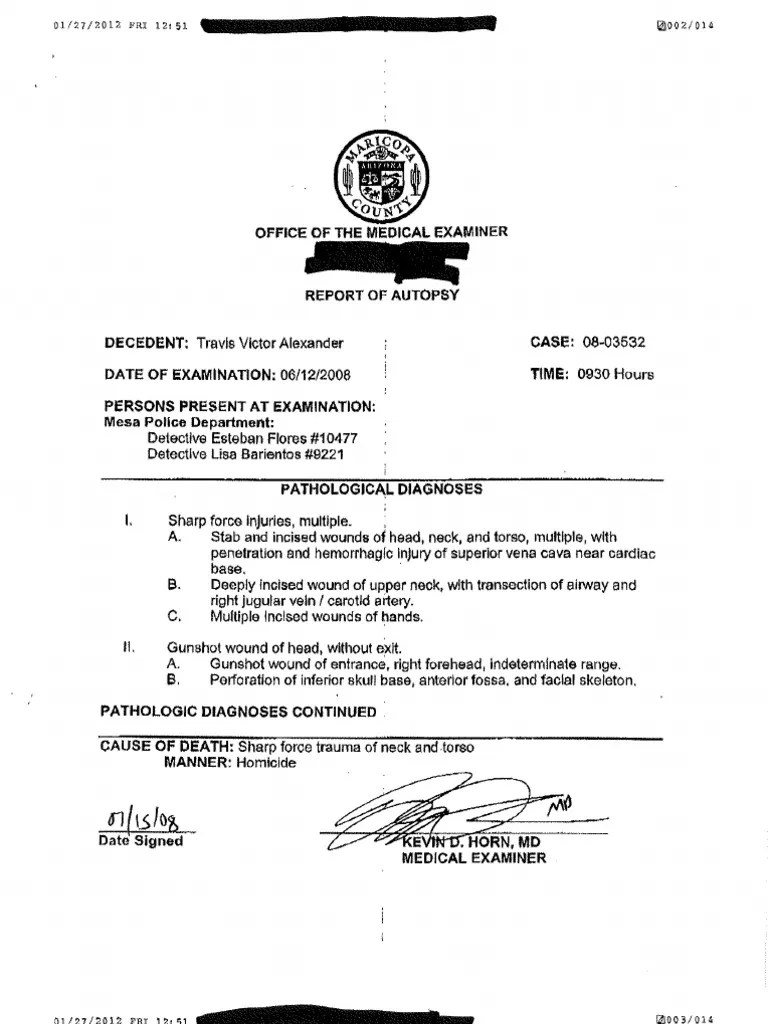 Redacted Travis Alexander Autopsy Report