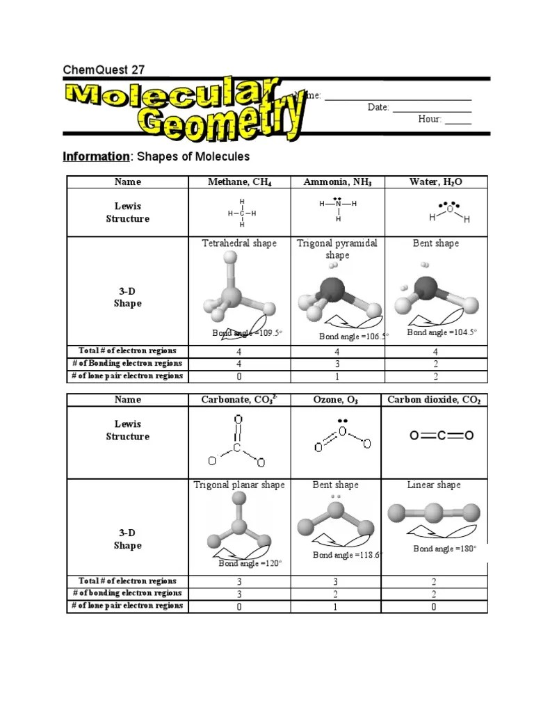 molecular geometry practice worksheet