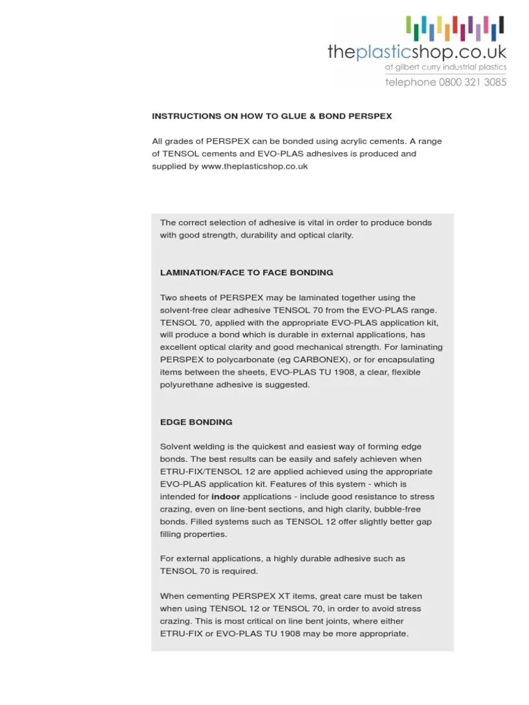 How To Glue Perspex PDF Poly(Methyl Methacrylate) Adhesive