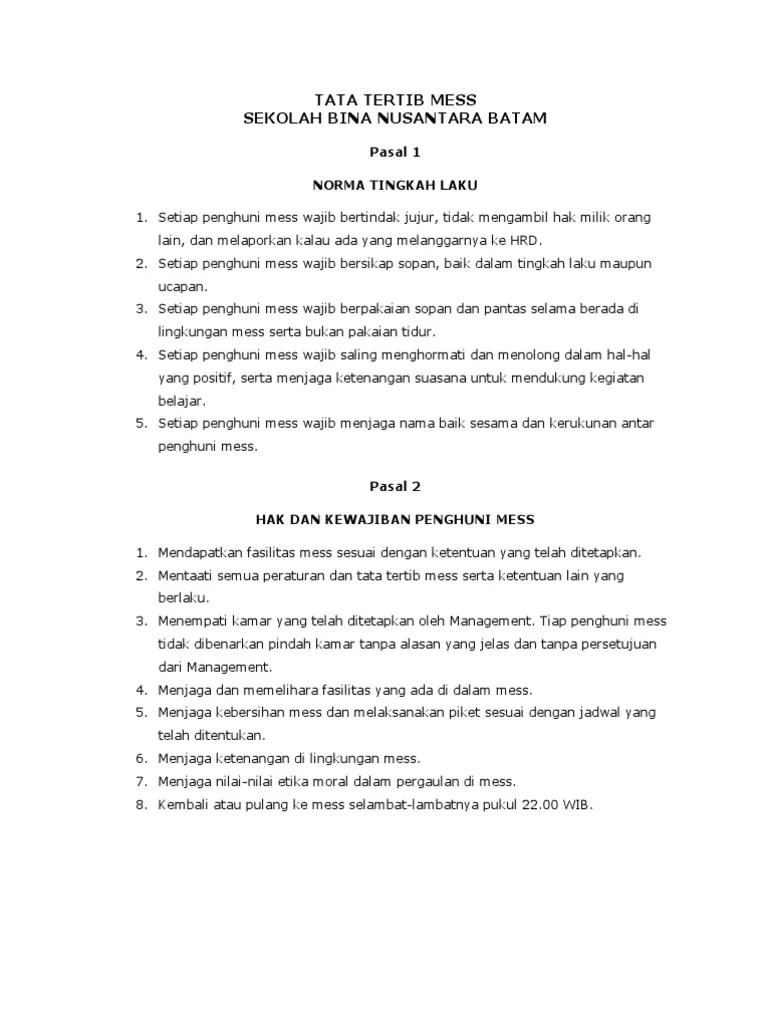 Tata Tertib Mess