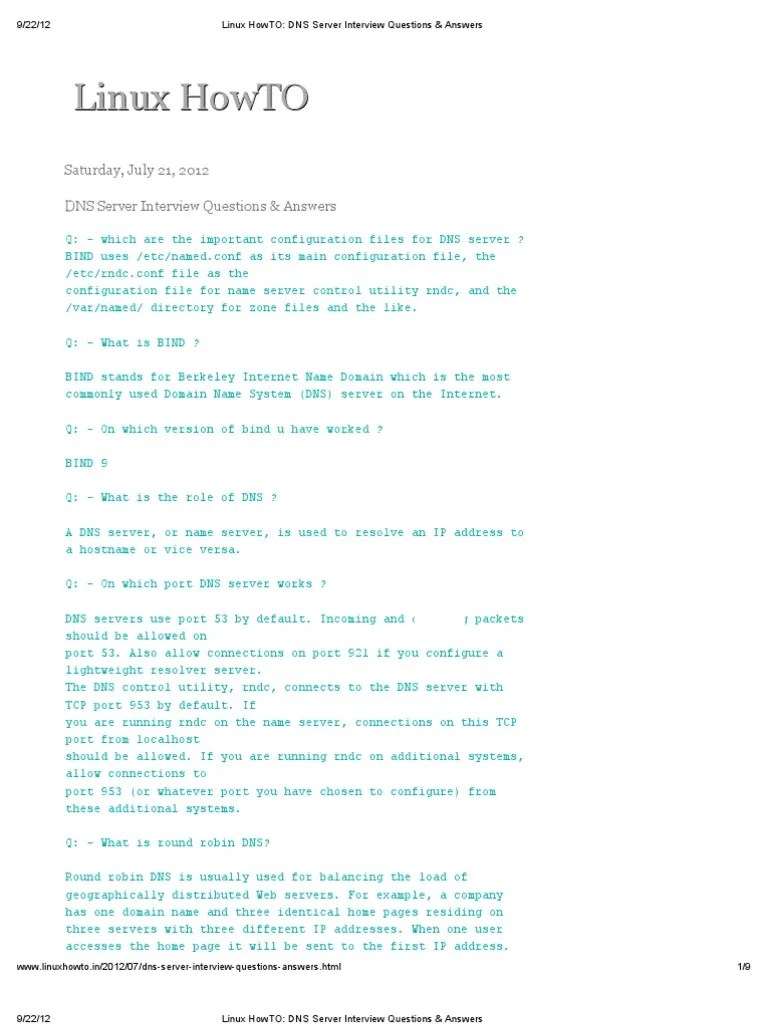 Linux HowTO_ DNS Server Interview Questions & Answers Network