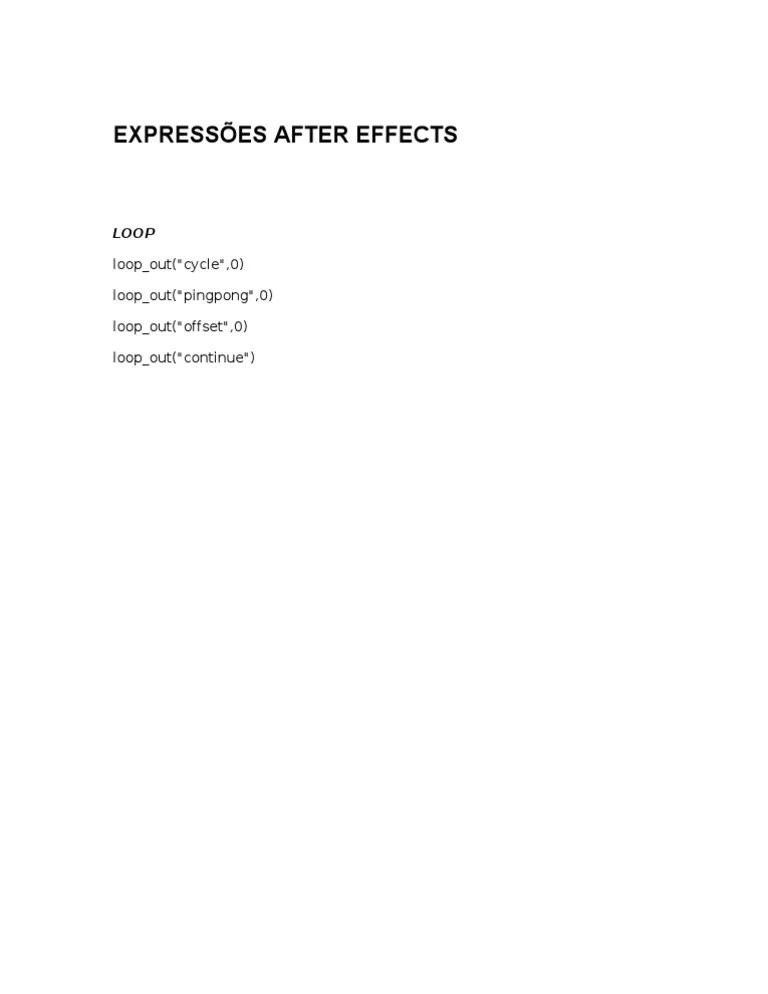 Expressões After Effects Loop Out ("Cycle",0) Loop Out ("Pingpong