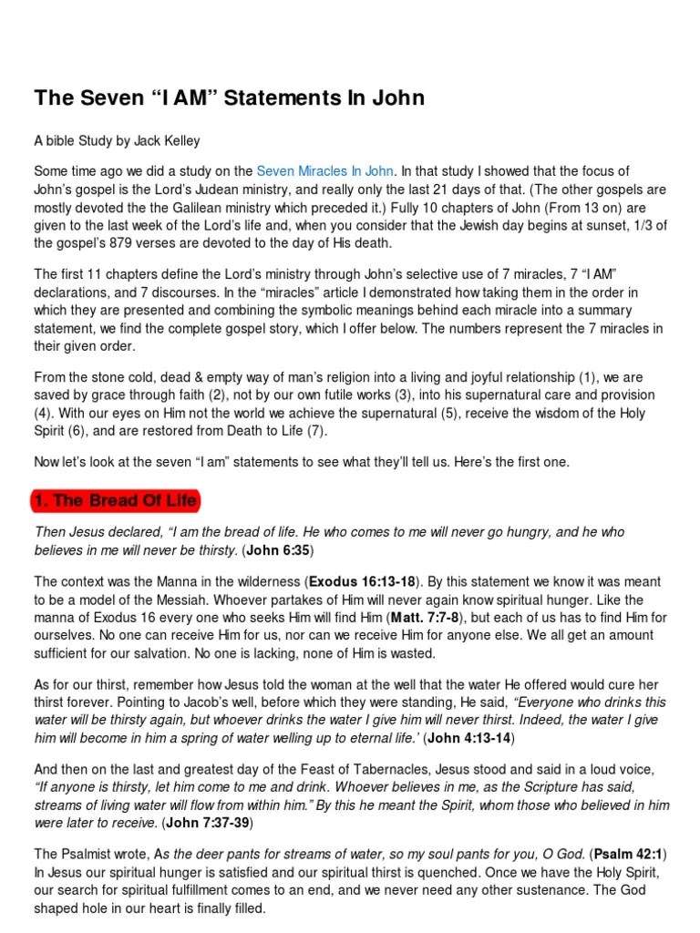 The Seven "I AM" Statement of Jesus PDF Gospel Of John Eternal