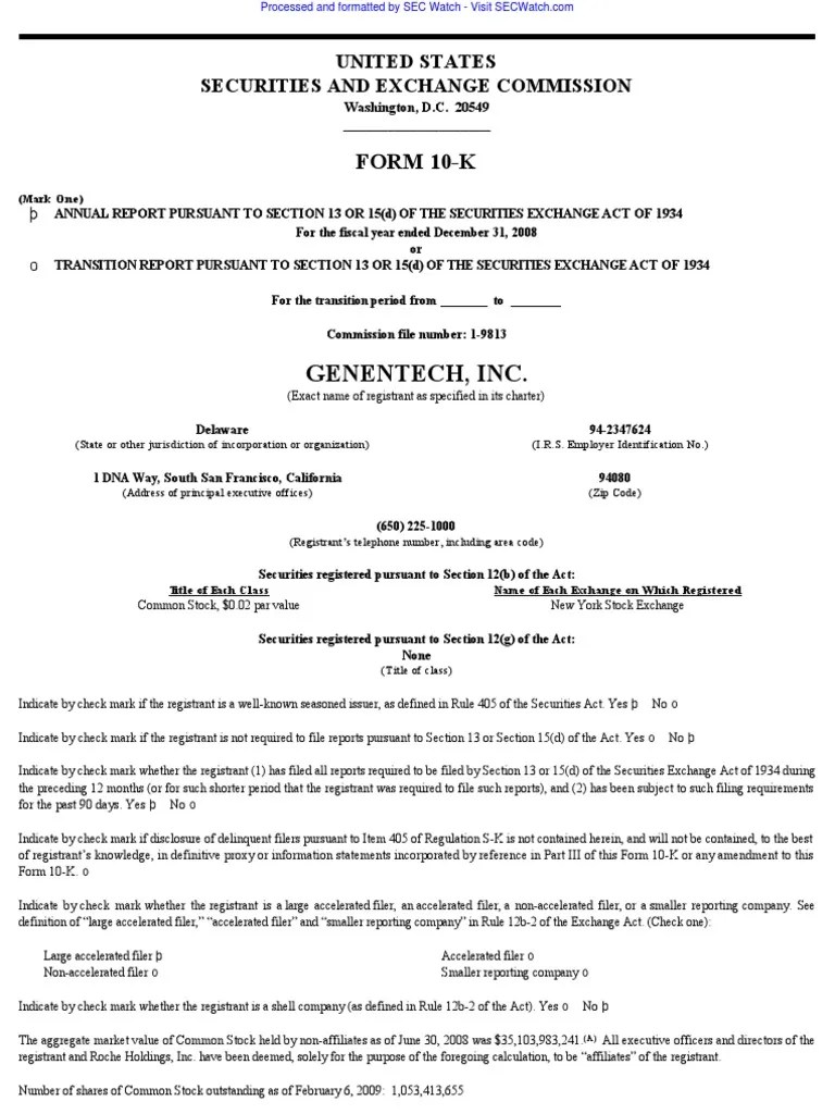 GENENTECH INC 10K (Annual Reports) 20090220 Patent Form 10 K