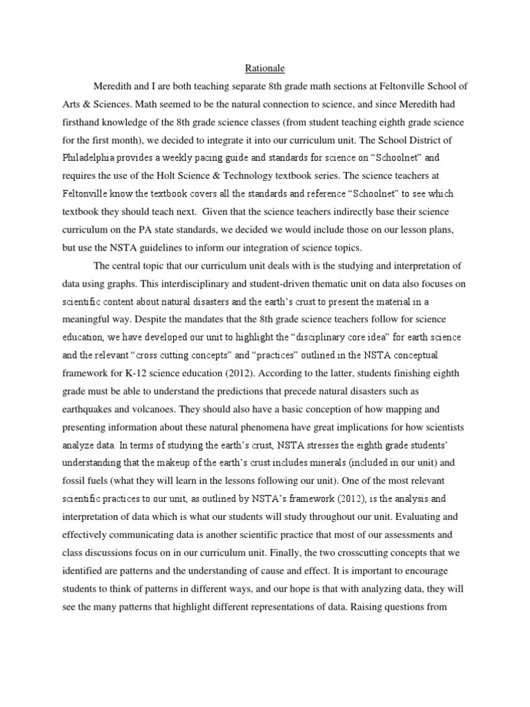 Rationale Science Education Curriculum