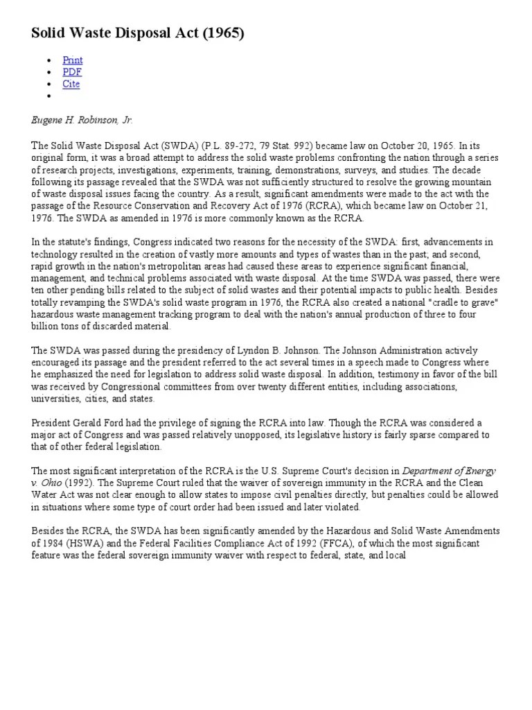 Solid Waste Disposal Act (1965) Print PDF Cite Resource Conservation