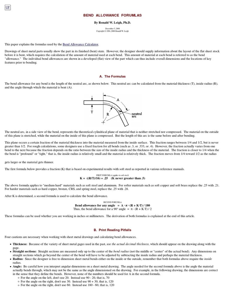 Bend Allowance Formulas Mathematics Nature