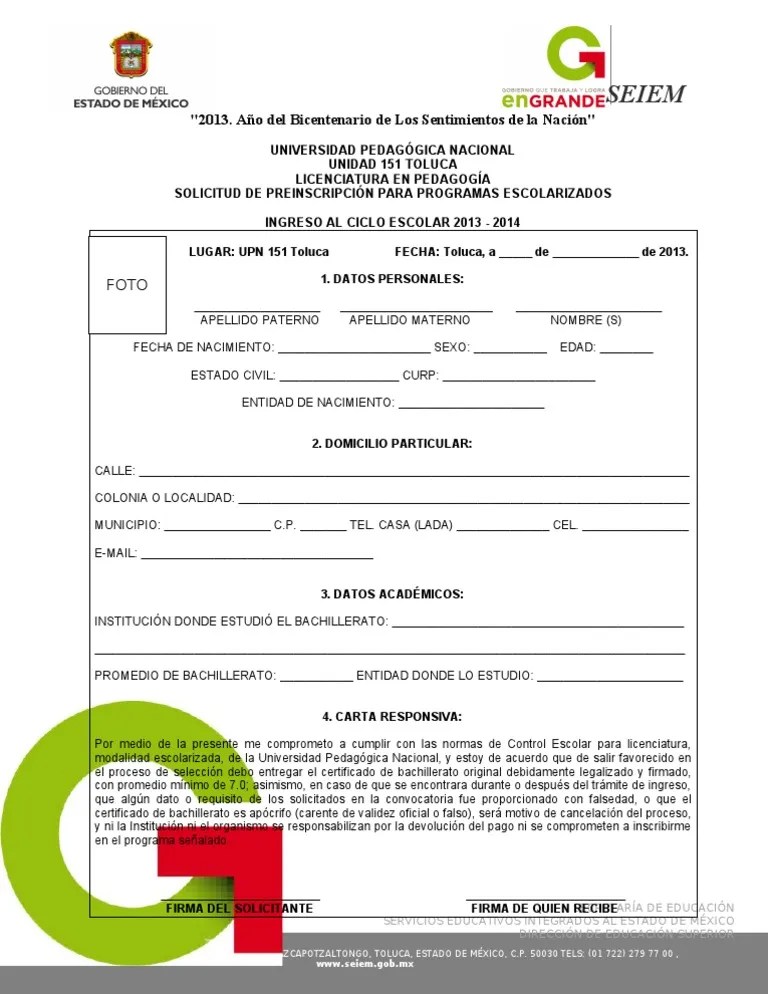 Formato Preinscripción Pedagogia PDF