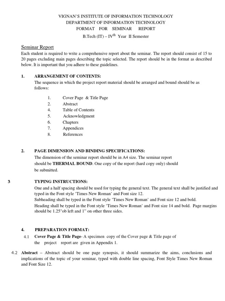 Seminar Report Format Abstract (Summary) Times New Roman