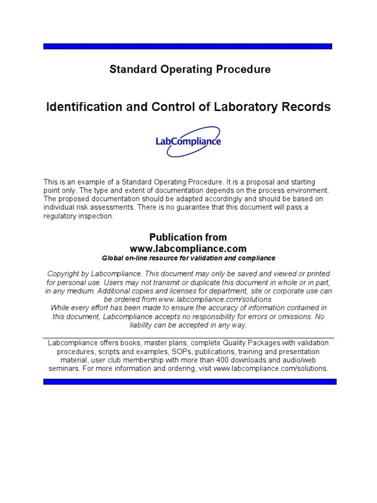 s 526 Control Laboratory Records Sample Records Management Software