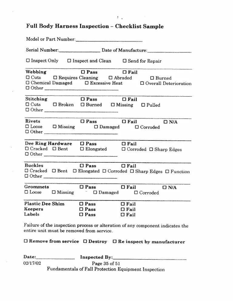 Full Body Harness Inspection Checklist