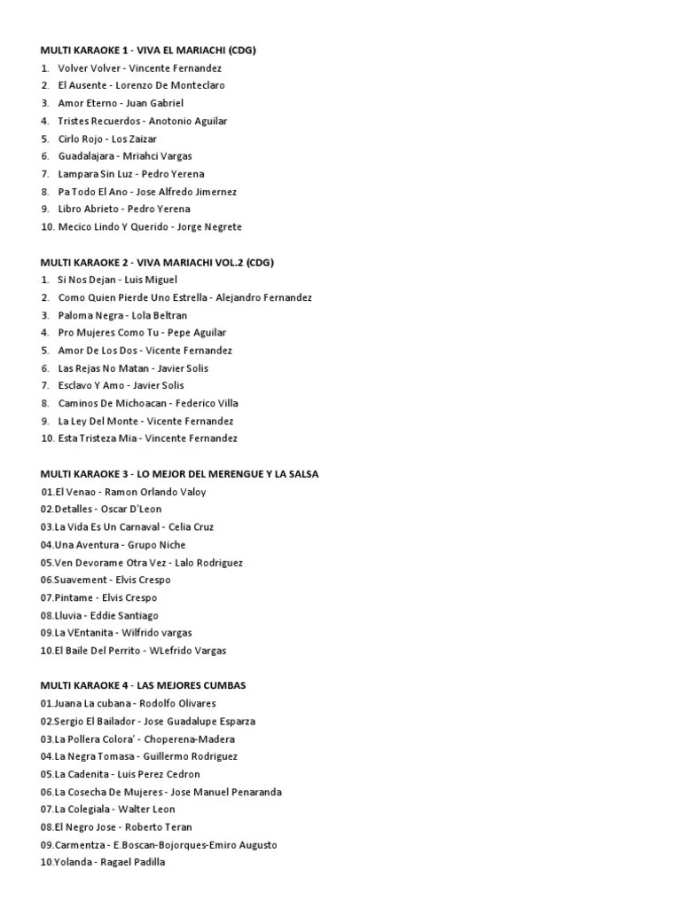 Listado Multikaraoke