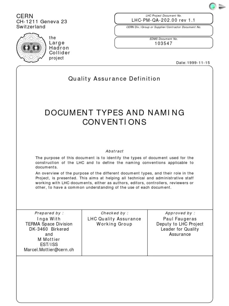 DOCUMENT TYPES AND NAMING CONVENTIONS Specification (Technical