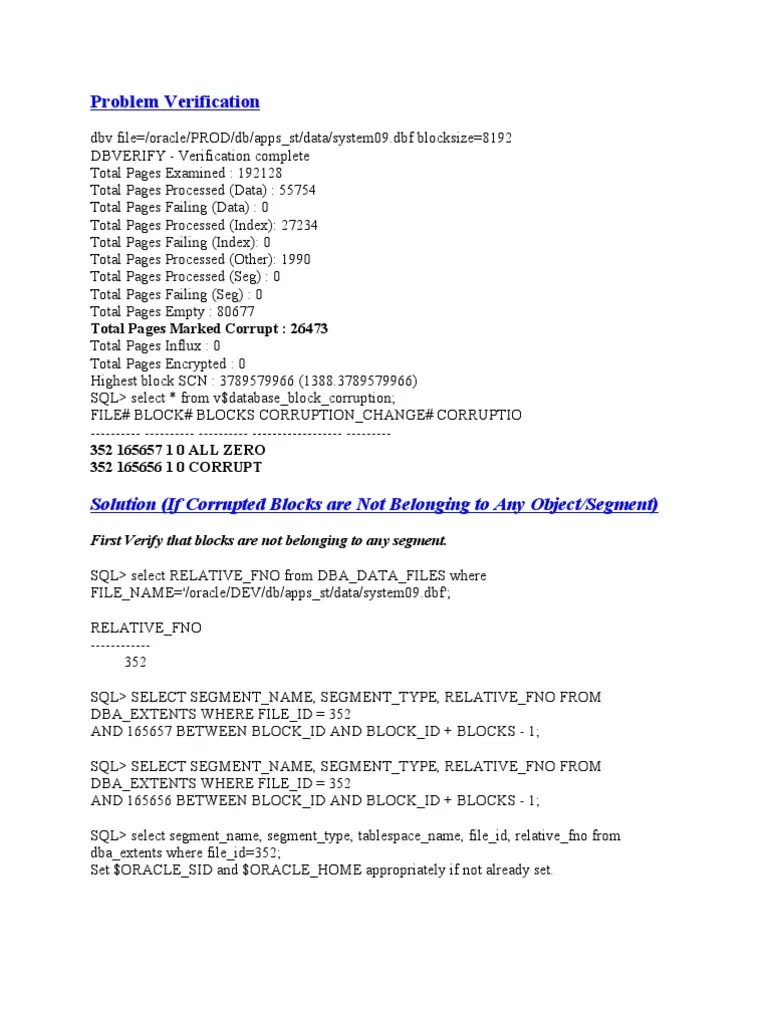 Production DB Block Corruption PDF Oracle Database Databases