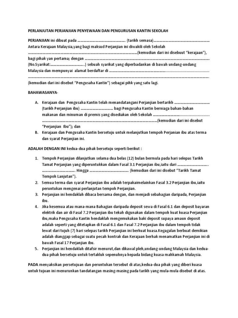 Contoh Surat Perlanjutan Sewa Kantin Sekolah