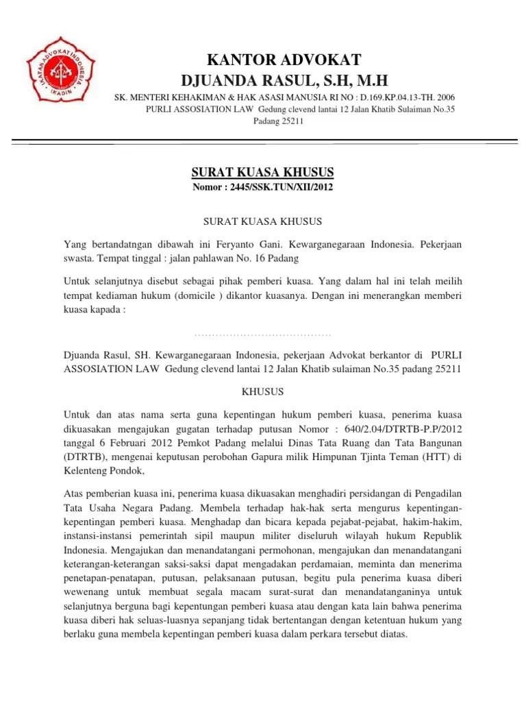 Contoh Surat Kuasa Ke Ptun Kumpulan Contoh Surat dan Soal Terlengkap