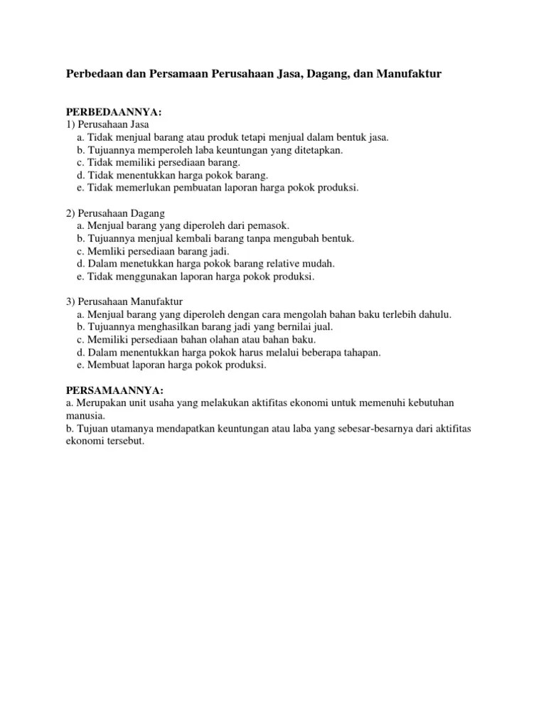 Perbedaan Dan Persamaan Perusahaan Jasa, Dagang Dan Manufaktur | PDF