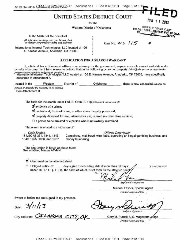 Search Warrant Application 501(C) Organization Computer Data Storage