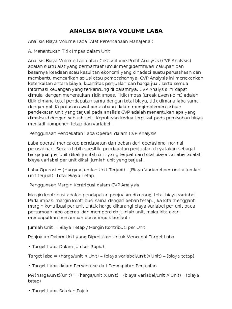 Analisa Biaya Volume Laba | PDF