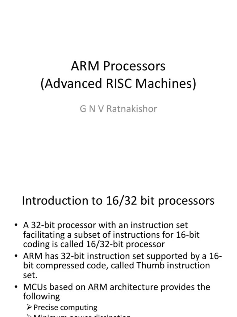 ARM Processors (Advanced RISC Machines) G N V Ratnakishor PDF Arm