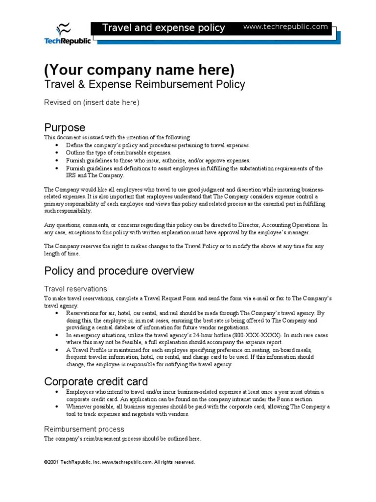 Travel and Expense Policy Credit Card Gratuity